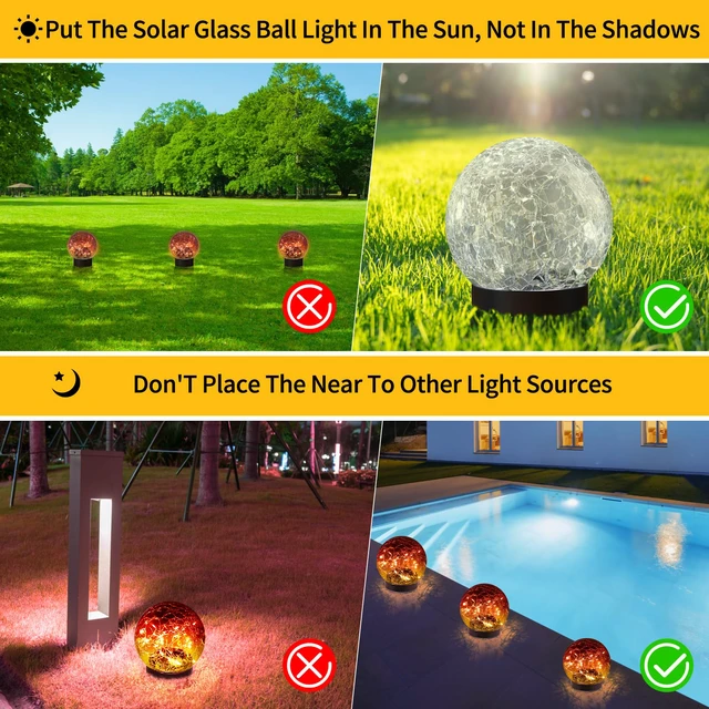 Alt view image 2 of 5 - Solar Globe Lights Outdoor Waterproof-Solar Balls for Garden Cracked Glass Ball Lights Outdoor-Solar Orbs for Outside-Decorations for Patio and Yard Lawn Backyard Decor
