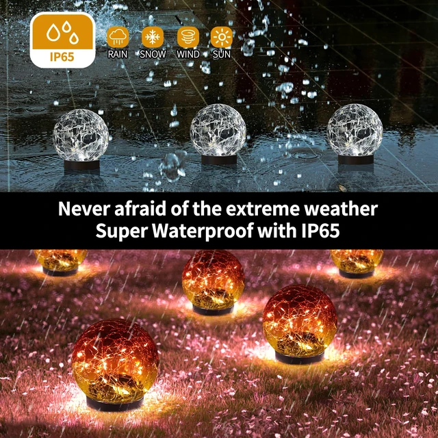 Alt view image 3 of 5 - Solar Globe Lights Outdoor Waterproof-Solar Balls for Garden Cracked Glass Ball Lights Outdoor-Solar Orbs for Outside-Decorations for Patio and Yard Lawn Backyard Decor