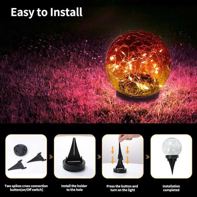 Alt view image 4 of 5 - Solar Globe Lights Outdoor Waterproof-Solar Balls for Garden Cracked Glass Ball Lights Outdoor-Solar Orbs for Outside-Decorations for Patio and Yard Lawn Backyard Decor