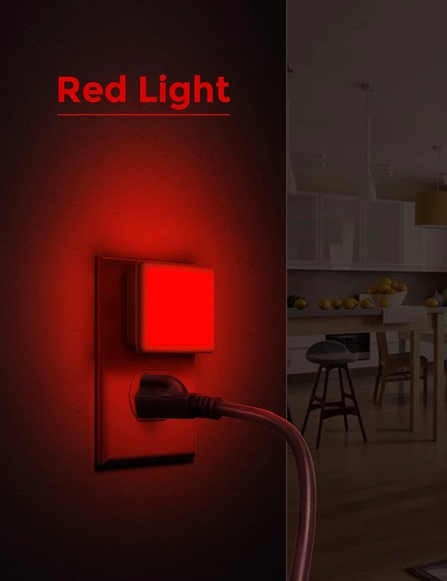 Alt view image 2 of 7 - Red Night Lights Plug into Wall 2-Pack, Plug in Night Light Built-in Dusk to Dawn Sensor, Bright Nightlight Auto-on/off, for Adults Kids Room Bedroom Bathroom Hallway Kitchen, 0.3W