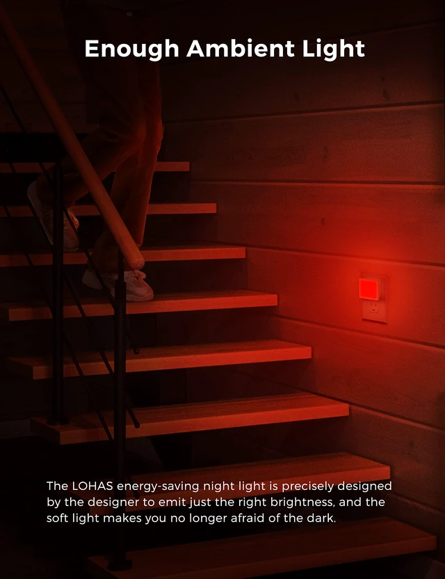 Alt view image 4 of 7 - Red Night Lights Plug into Wall 2-Pack, Plug in Night Light Built-in Dusk to Dawn Sensor, Bright Nightlight Auto-on/off, for Adults Kids Room Bedroom Bathroom Hallway Kitchen, 0.3W