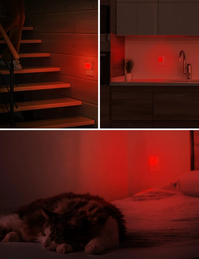 Alt view image 5 of 7 - Red Night Lights Plug into Wall 2-Pack, Plug in Night Light Built-in Dusk to Dawn Sensor, Bright Nightlight Auto-on/off, for Adults Kids Room Bedroom Bathroom Hallway Kitchen, 0.3W