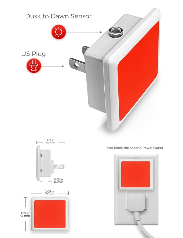 Alt view image 6 of 7 - Red Night Lights Plug into Wall 2-Pack, Plug in Night Light Built-in Dusk to Dawn Sensor, Bright Nightlight Auto-on/off, for Adults Kids Room Bedroom Bathroom Hallway Kitchen, 0.3W