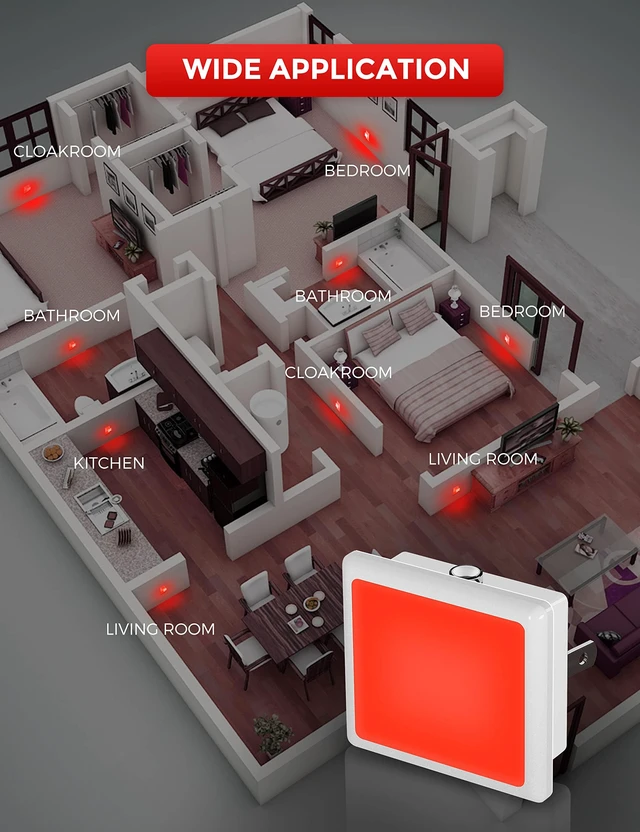 Alt view image 7 of 7 - Red Night Lights Plug into Wall 2-Pack, Plug in Night Light Built-in Dusk to Dawn Sensor, Bright Nightlight Auto-on/off, for Adults Kids Room Bedroom Bathroom Hallway Kitchen, 0.3W