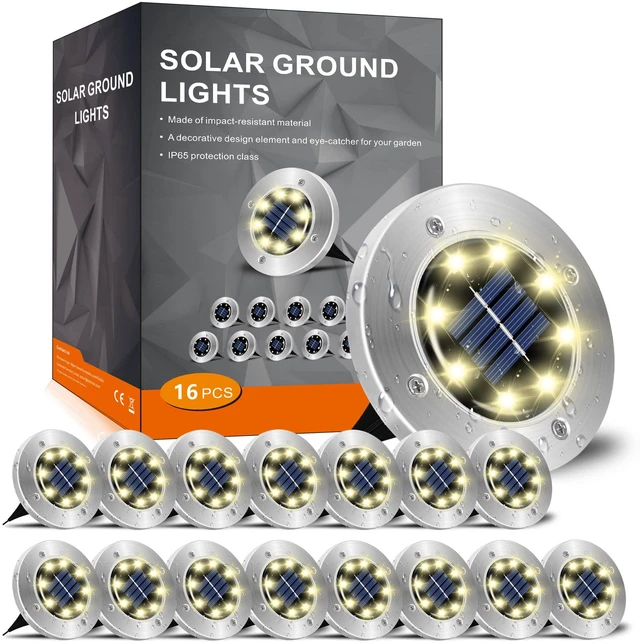 Main image of Solar Lights Outdoor Waterproof, Warm White, 16 Pack Ground Lights Solar Powered Lights Outdoor Solar Disk Light Landscape Light for Deck Step Patio Yard Pathway Walkway Driveway Garden