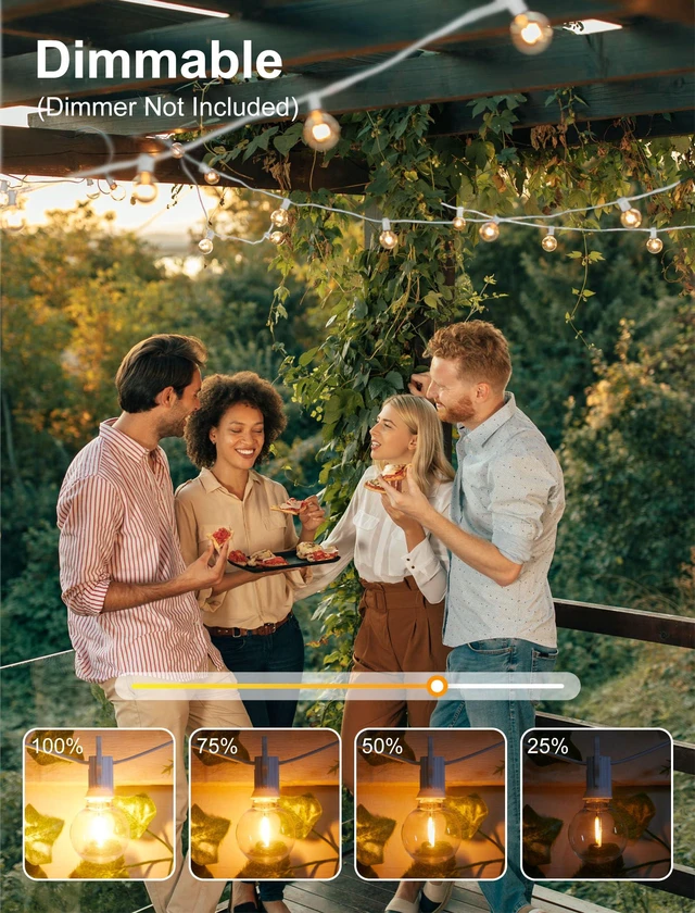 Alt view image 3 of 7 - Outdoor String Lights, 29FT G40 LED IP65 Waterproof Patio Lights 12 Shatterproof Edison Bulbs, Plug-In, Dimmable, Connectable, Hanging Light for Backyard Porch Party Decorative, White Wire