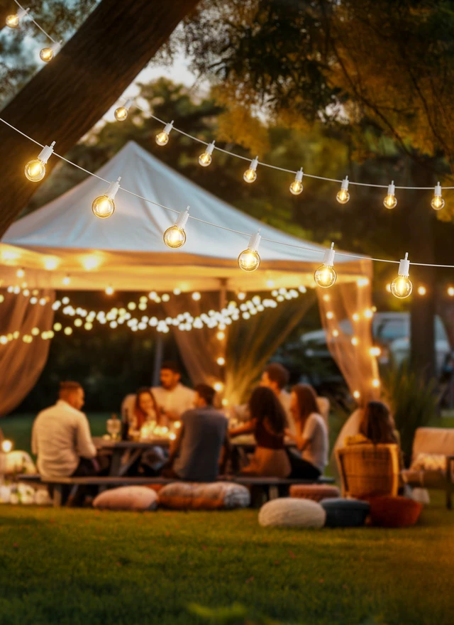 Alt view image 5 of 7 - Outdoor String Lights, 29FT G40 LED IP65 Waterproof Patio Lights 12 Shatterproof Edison Bulbs, Plug-In, Dimmable, Connectable, Hanging Light for Backyard Porch Party Decorative, White Wire