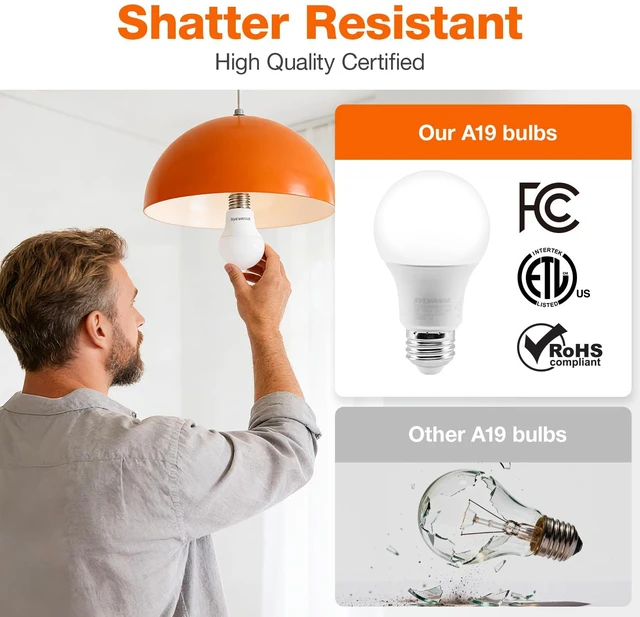 Alt view image 2 of 3 - Sylvania ECO LED Light Bulb, A19, 100W Equivalent, Efficient 14.5W, 7 Year, 1450 Lumens, Frosted, 5000K, Daylight - 6 Pack (40884)