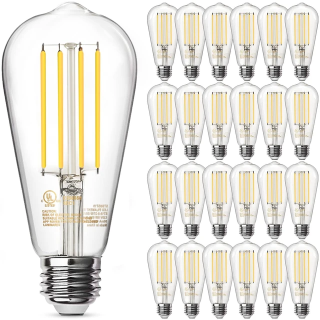 Main image of 24 Pack Edison LED Light Bulbs, E26 Base, 8W 2700K, Dimmable Vintage ST58 Filament Design, 60W Equivalent, 800 Lumens, CRI 80+, Antique Glass Style for Home, Bedroom & Farmhouse