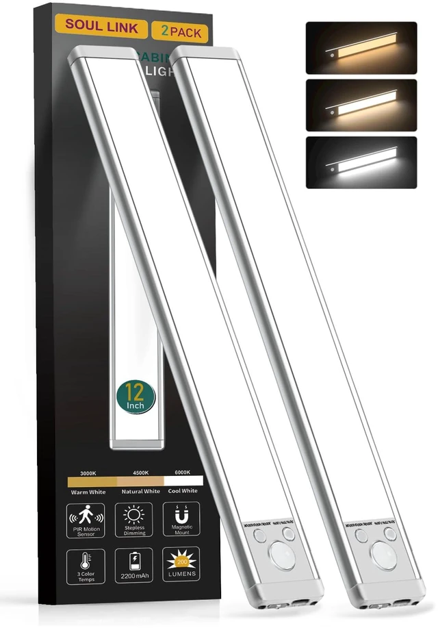 Main image of 2-Pack 12" 88-LED Motion Sensor Under Cabinet Lights, Wireless Button control, 2200mAh rechargeable batteries, magnetic mounting, dimming and 3 color modes for kitchen or closet