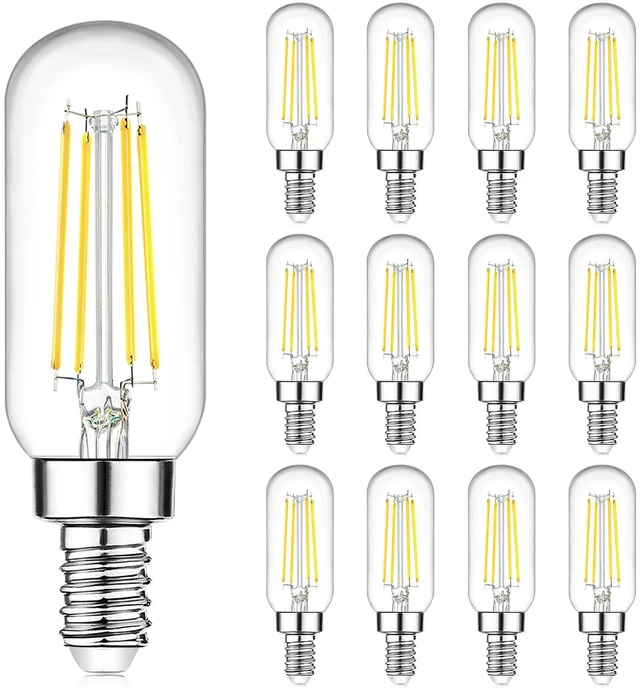 Main image of E12 LED Light Bulbs 40 Watt Equivalent, 4W Candelabra Dimmable Edison Bulbs, 5000K T6 Bulbs for Chandelier Ceiling Fan Light 400LM, Vintage T25 Tubular Small Filament Bulbs, 12 Packs