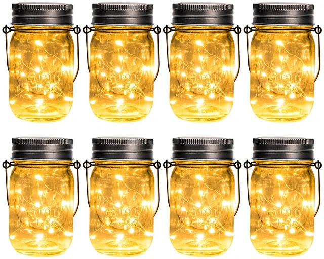 Main image of Solar Mason Jar Lights, 8 Pack 30 Led String Fairy Lights Garden Lights Outdoor Waterproof Hanging Solar Lanterns for Outdoor, Garden, Patio, Lawn, Balcony Decoration