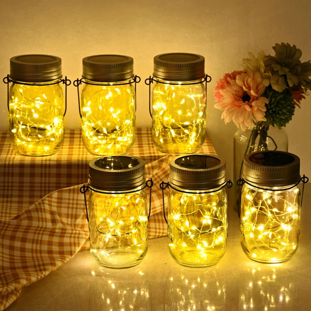 Alt view image 2 of 6 - Solar Mason Jar Lights, 8 Pack 30 Led String Fairy Lights Garden Lights Outdoor Waterproof Hanging Solar Lanterns for Outdoor, Garden, Patio, Lawn, Balcony Decoration