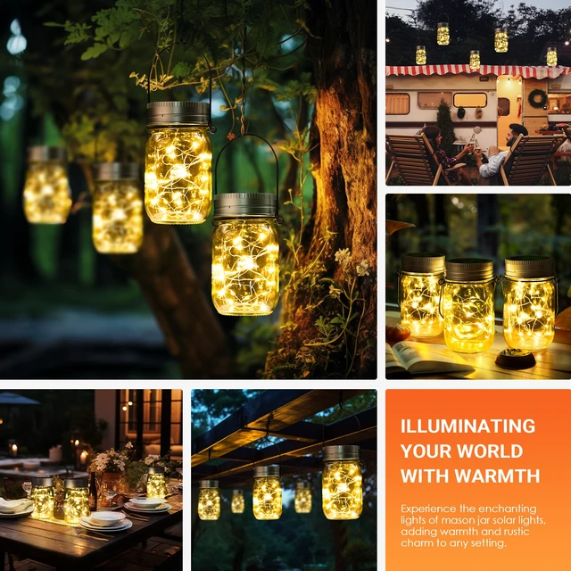 Alt view image 4 of 6 - Solar Mason Jar Lights, 8 Pack 30 Led String Fairy Lights Garden Lights Outdoor Waterproof Hanging Solar Lanterns for Outdoor, Garden, Patio, Lawn, Balcony Decoration