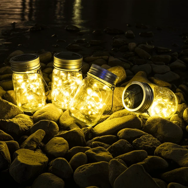 Alt view image 3 of 6 - Solar Mason Jar Lights, 8 Pack 30 Led String Fairy Lights Garden Lights Outdoor Waterproof Hanging Solar Lanterns for Outdoor, Garden, Patio, Lawn, Balcony Decoration