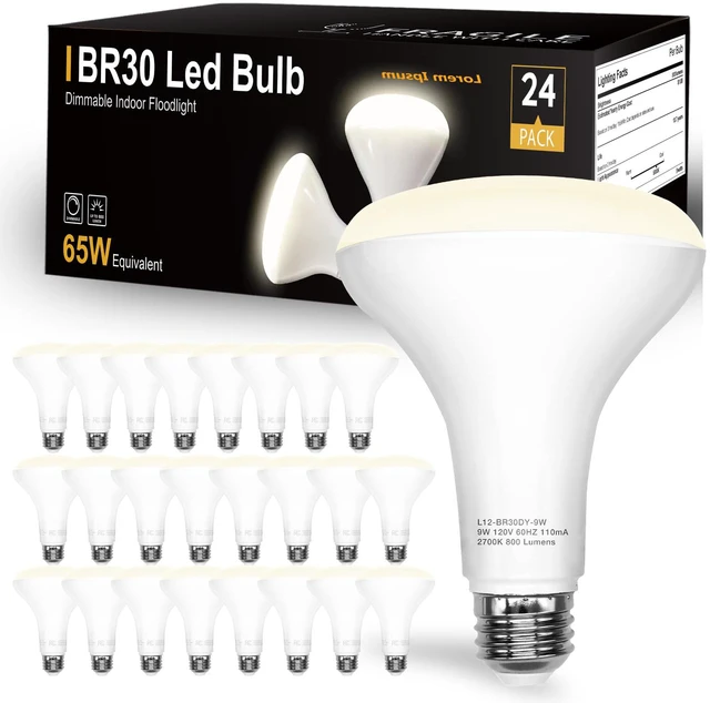 Main image of 24Pack BR30 Led Bulb 65W Equivalent, Dimmable Flood Light Bulbs Indoor, E26 Base, 4000K Neutral White, 9W, 800 LM, Recessed Lighting Bulbs for Ceiling, Recessed Can, Living Room and Kitchen