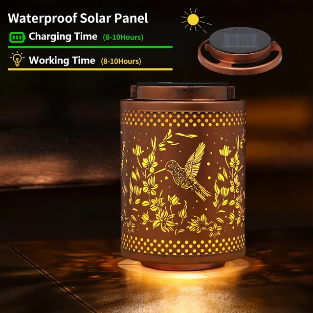Alt view image 2 of 6 - 2 Pack Hummingbird Solar Lanterns Garden Decor Birthday Gifts for Women Metal Hanging Solar Lights Waterproof Outdoor Decoration for Outside LED Lanterns for Yard Gifts for Mon Grandma