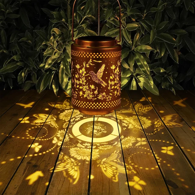 Alt view image 3 of 6 - 2 Pack Hummingbird Solar Lanterns Garden Decor Birthday Gifts for Women Metal Hanging Solar Lights Waterproof Outdoor Decoration for Outside LED Lanterns for Yard Gifts for Mon Grandma