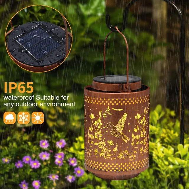 Alt view image 4 of 6 - 2 Pack Hummingbird Solar Lanterns Garden Decor Birthday Gifts for Women Metal Hanging Solar Lights Waterproof Outdoor Decoration for Outside LED Lanterns for Yard Gifts for Mon Grandma