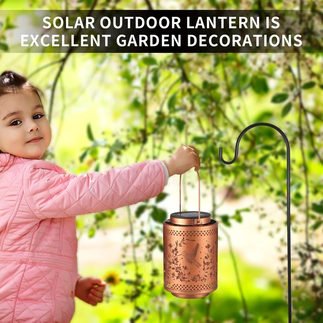 Alt view image 6 of 6 - 2 Pack Hummingbird Solar Lanterns Garden Decor Birthday Gifts for Women Metal Hanging Solar Lights Waterproof Outdoor Decoration for Outside LED Lanterns for Yard Gifts for Mon Grandma