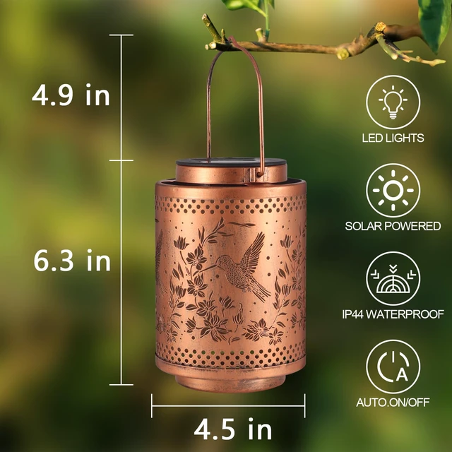 Alt view image 5 of 6 - 2 Pack Hummingbird Solar Lanterns Garden Decor Birthday Gifts for Women Metal Hanging Solar Lights Waterproof Outdoor Decoration for Outside LED Lanterns for Yard Gifts for Mon Grandma