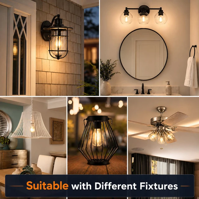 Alt view image 5 of 7 - A19 Vintage Dimmable LED Light Bulbs, E26 Base 60W Equivalent, 12 Pack 2700K Warm White, 8W, 800 Lumens High Brightness, CRI 80+, Clear Glass Edison Filament, for Home, Farmhouse