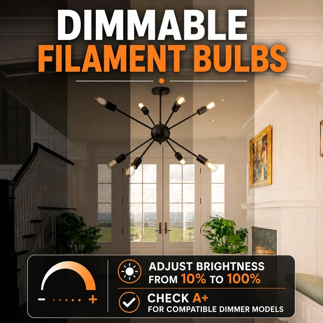 Alt view image 7 of 7 - A19 Vintage Dimmable LED Light Bulbs, E26 Base 60W Equivalent, 12 Pack 2700K Warm White, 8W, 800 Lumens High Brightness, CRI 80+, Clear Glass Edison Filament, for Home, Farmhouse