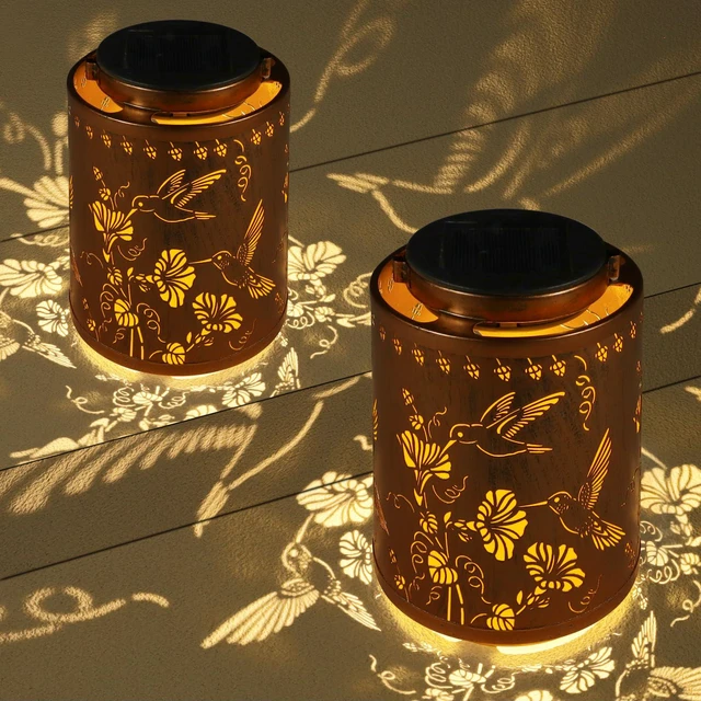 Main image of 2 Pack Solar Lanterns Outdoor Waterproof Garden Decor Gifts for Women Metal Hanging Solar Lights Decoration for Outside LED Lanterns for Yard Patio Birthday Gifts Mon Grandma Hummingbirds