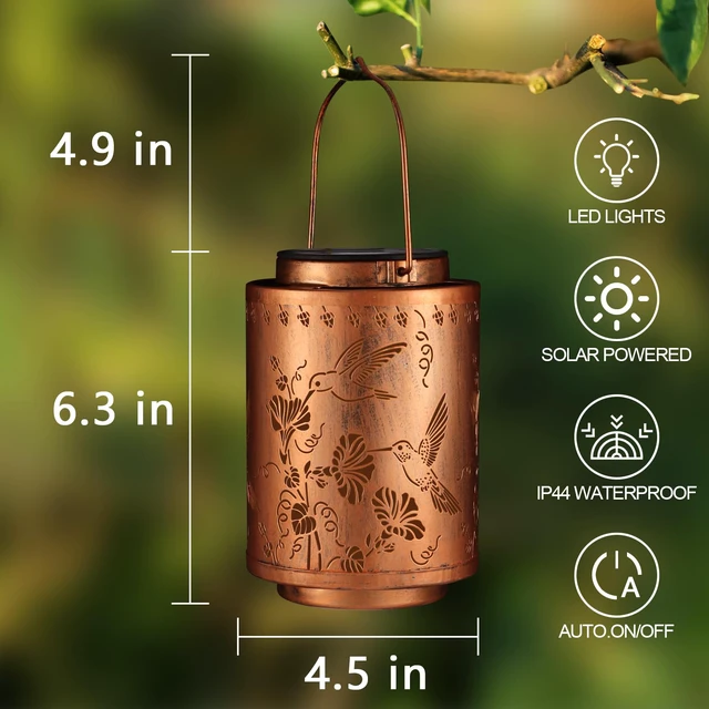 Alt view image 3 of 7 - 2 Pack Solar Lanterns Outdoor Waterproof Garden Decor Gifts for Women Metal Hanging Solar Lights Decoration for Outside LED Lanterns for Yard Patio Birthday Gifts Mon Grandma Hummingbirds