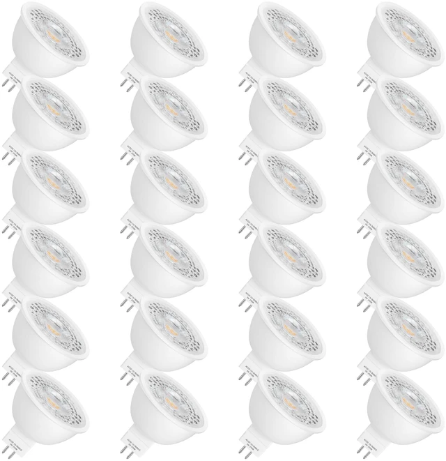 Main image of 24 Pack MR16 LED Bulbs 5W GU5.3 12V Spotlights, 2700K Warm White 50W Halogen Equivalent, Non-Dimmable, 45° Beam Angle, 450lm, Landscape, Recessed, Track Lighting, Low Voltage, Bi-Pin Base
