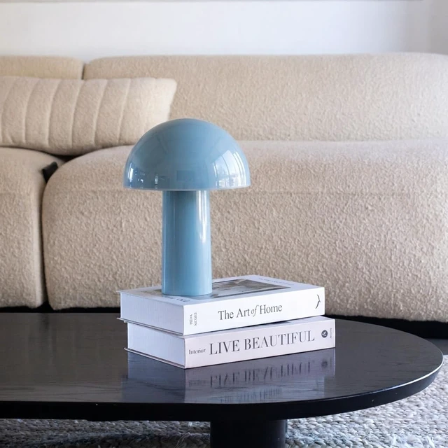 Alt view image 3 of 7 - Celia Small Lamp 10" Touch-Controlled Mushroom Table Lamp, Cordless & Dimmable LED, Portable & Rechargeable Bedside Night Light, Sustainable Recycled Modern Lamp for Home Décor, Light Blue