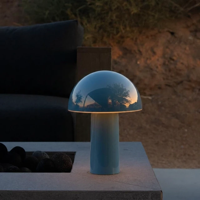 Alt view image 6 of 7 - Celia Small Lamp 10" Touch-Controlled Mushroom Table Lamp, Cordless & Dimmable LED, Portable & Rechargeable Bedside Night Light, Sustainable Recycled Modern Lamp for Home Décor, Light Blue