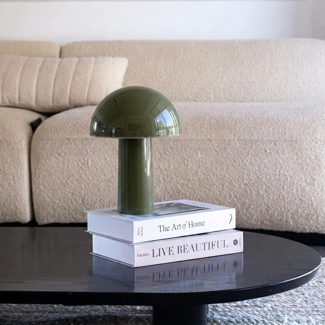 Alt view image 3 of 7 - Celia Table Lamp 10" Touch-Controlled Mushroom Accent Lamp, Cordless & Dimmable LED, Portable Bedside Accent Light, Recycled Sustainable Modern Lamp for Home Décor Olive Green