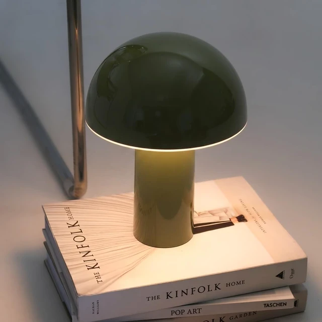 Alt view image 5 of 7 - Celia Table Lamp 10" Touch-Controlled Mushroom Accent Lamp, Cordless & Dimmable LED, Portable Bedside Accent Light, Recycled Sustainable Modern Lamp for Home Décor Olive Green
