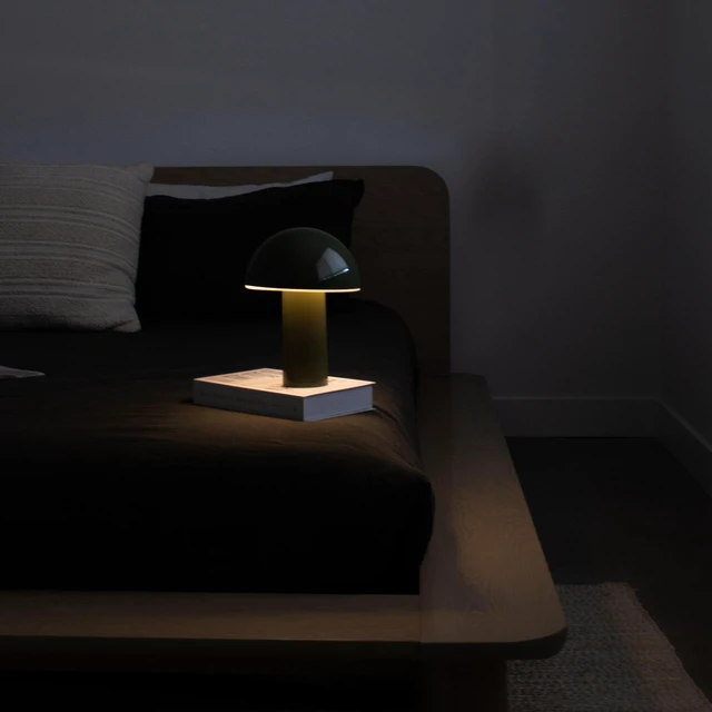 Alt view image 6 of 7 - Celia Table Lamp 10" Touch-Controlled Mushroom Accent Lamp, Cordless & Dimmable LED, Portable Bedside Accent Light, Recycled Sustainable Modern Lamp for Home Décor Olive Green