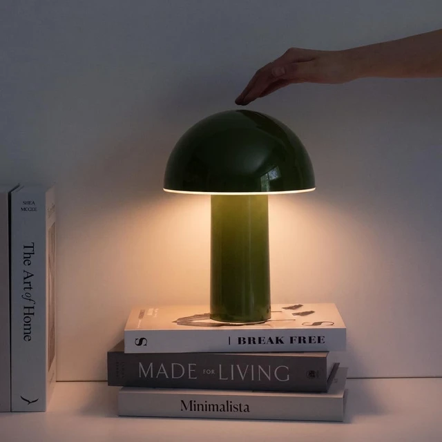 Alt view image 7 of 7 - Celia Table Lamp 10" Touch-Controlled Mushroom Accent Lamp, Cordless & Dimmable LED, Portable Bedside Accent Light, Recycled Sustainable Modern Lamp for Home Décor Olive Green