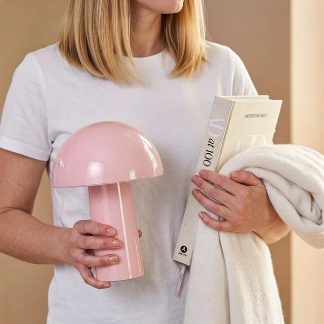 Alt view image 2 of 7 - Celia Table Lamp 10" Touch-Controlled Mushroom Accent Lamp, Cordless & Dimmable LED, Portable & Rechargeable Bedside Night Light, Sustainable Recycled Modern Patio Lamp, Home Décor Pink