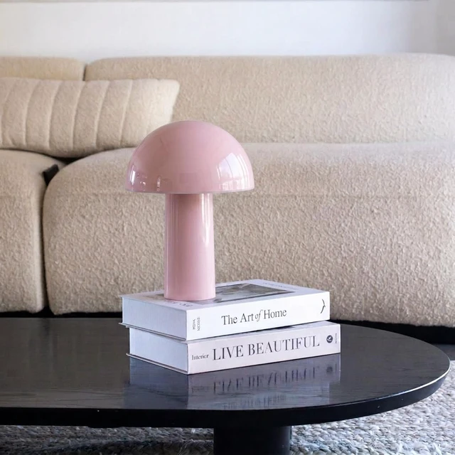 Alt view image 3 of 7 - Celia Table Lamp 10" Touch-Controlled Mushroom Accent Lamp, Cordless & Dimmable LED, Portable & Rechargeable Bedside Night Light, Sustainable Recycled Modern Patio Lamp, Home Décor Pink