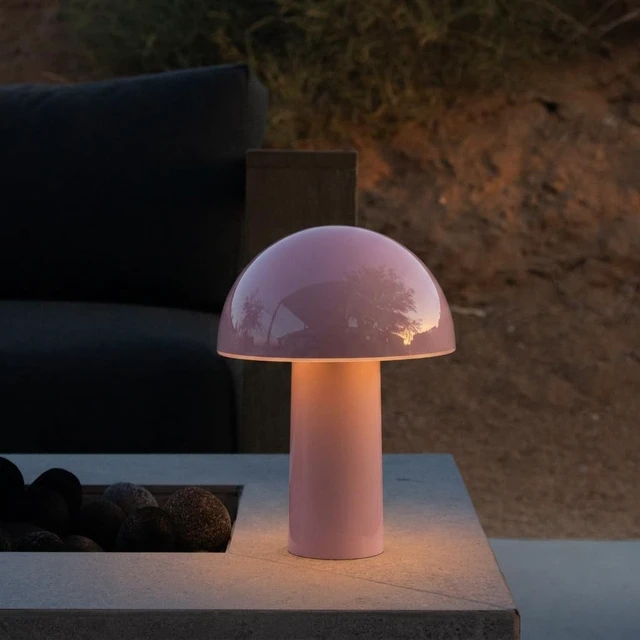 Alt view image 6 of 7 - Celia Table Lamp 10" Touch-Controlled Mushroom Accent Lamp, Cordless & Dimmable LED, Portable & Rechargeable Bedside Night Light, Sustainable Recycled Modern Patio Lamp, Home Décor Pink