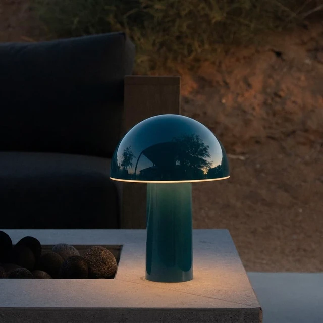 Alt view image 3 of 7 - Celia Small Table Lamp 10" Touch-Controlled Mushroom Accent Lamp, Cordless & Dimmable LED, Portable Bedside Night Light, Sustainable Light, Recycled Modern Patio Lamp for Home Décor Teal