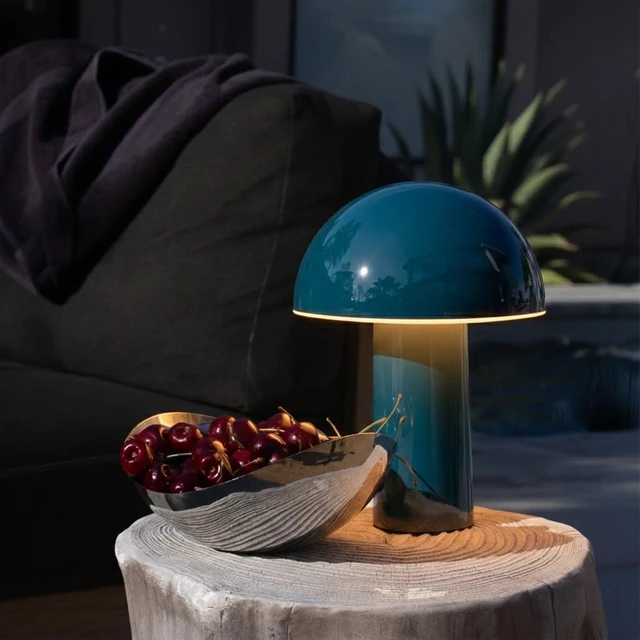 Alt view image 5 of 7 - Celia Small Table Lamp 10" Touch-Controlled Mushroom Accent Lamp, Cordless & Dimmable LED, Portable Bedside Night Light, Sustainable Light, Recycled Modern Patio Lamp for Home Décor Teal