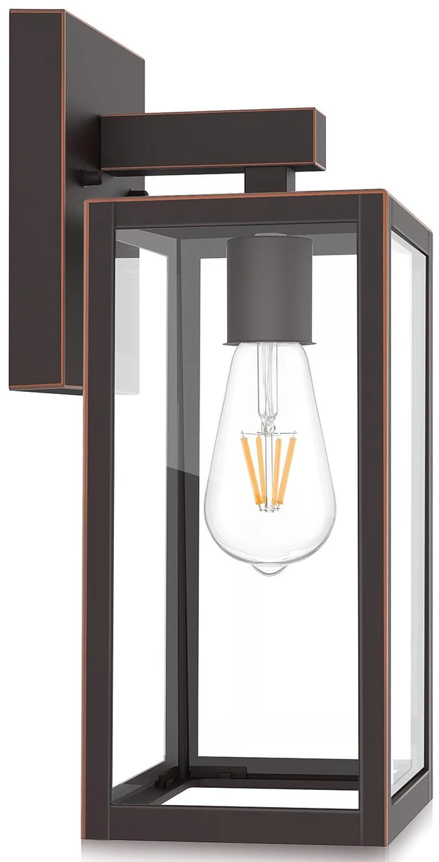 Main image of Outdoor Wall Light Fixture, Exterior Waterproof Wall Lantern Porch Wall Sconce Large Oil Rubbed Bronze, Anti-Rust, E26 Socket, Clear Glass, Outside Wall Mount Light, Front Door Lighting