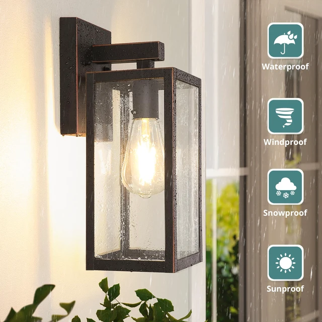 Alt view image 3 of 7 - Outdoor Wall Light Fixture, Exterior Waterproof Wall Lantern Porch Wall Sconce Large Oil Rubbed Bronze, Anti-Rust, E26 Socket, Clear Glass, Outside Wall Mount Light, Front Door Lighting