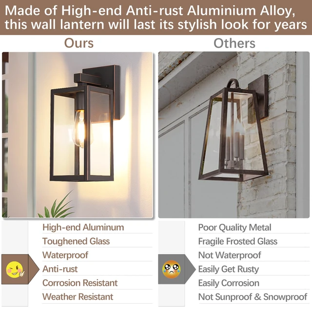 Alt view image 5 of 7 - Outdoor Wall Light Fixture, Exterior Waterproof Wall Lantern Porch Wall Sconce Large Oil Rubbed Bronze, Anti-Rust, E26 Socket, Clear Glass, Outside Wall Mount Light, Front Door Lighting