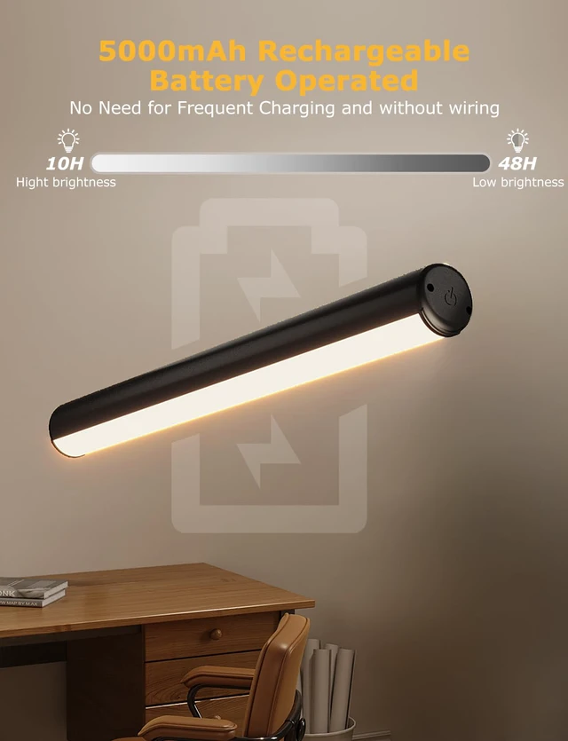 Alt view image 6 of 7 - 16" Wireless Picture Lights for Wall, Rechargeable Art Light, 2Pack Black Aluminum Photo Frame Light, Remote & Touch Control, 5000mAh Battery, 3 Color Temp, Dimmable, Magnetic Gallery Painting Light