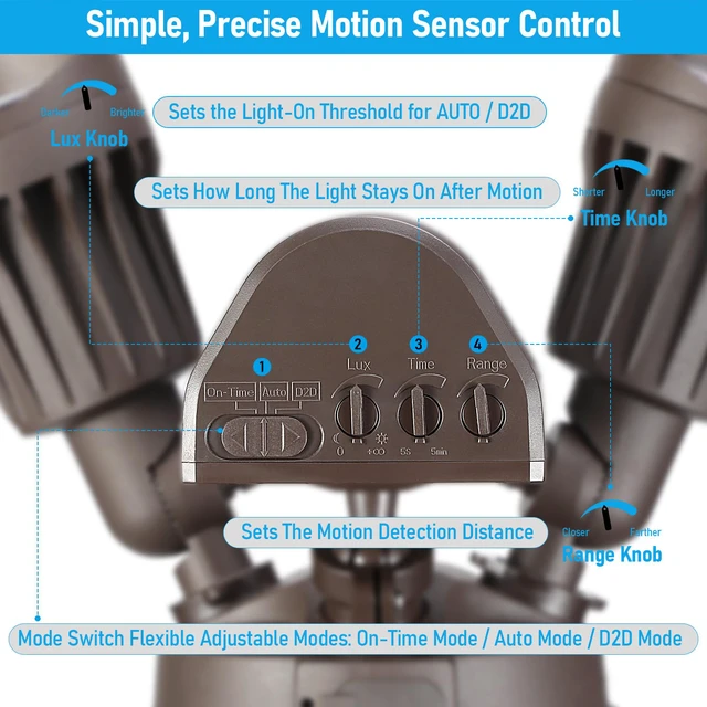 Alt view image 7 of 7 - 3CCT Motion Sensor Security Lights Dusk to Dawn IP65 Bronze LED Motion Detector Flood Light Outdoor, 3000K4000K5000K Selectable, ETL Listed, Adjustable Heads, Aluminum, Waterproof