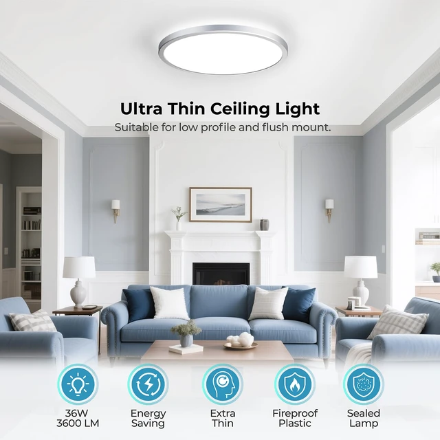 Alt view image 7 of 7 - Dimmable LED Flush Mount Ceiling Light Fixture with Remote Control, 12Inch 3000K-6500K Light Color Adjustable, Modern Ultra-Thin Ceiling Lamp for Bedroom Kitchen, Wired
