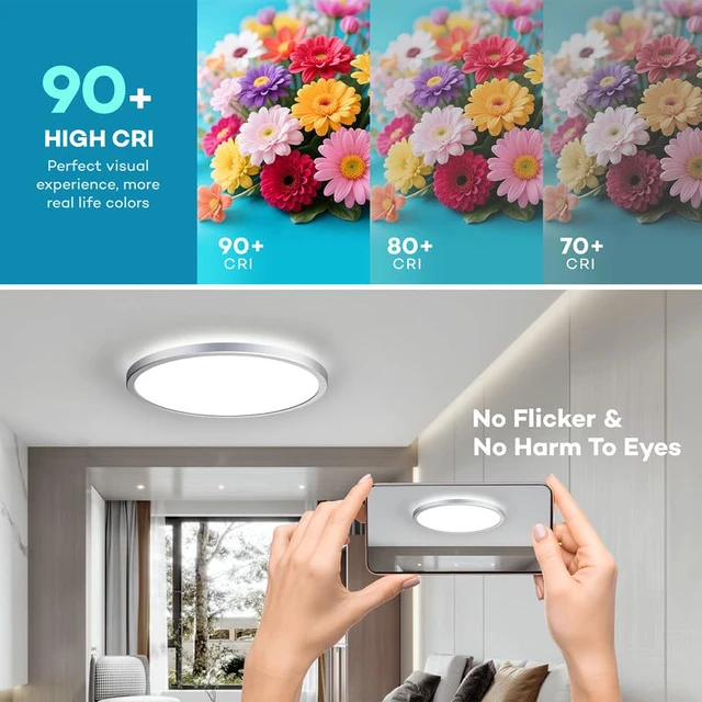Alt view image 3 of 7 - Dimmable LED Flush Mount Ceiling Light Fixture with Remote Control, 12Inch 3000K-6500K Light Color Adjustable, Modern Ultra-Thin Ceiling Lamp for Bedroom Kitchen, Wired