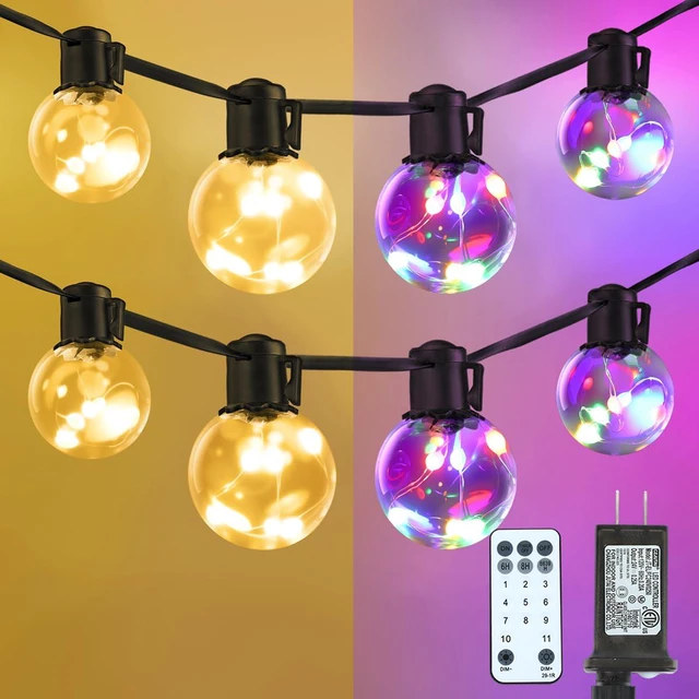 Main image of Outdoor String Lights Plug in, 25ft 20 LED Bulbs Hanging Patio Lights Dimmable with Timer & Remote, Globe Bulb Shatterproof & Waterproof for Indoor Backyard Balcony Decor - Warm White & Multi