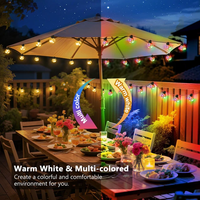 Alt view image 2 of 6 - Outdoor String Lights Battery Operated,22ft 20 G40 LED Patio Bulbs Warm White & Multi,Dimmable,Remote,Timer,Waterproof Hanging Globe Bulb Shatterproof,Backyard Balcony Bistro Christmas Decor